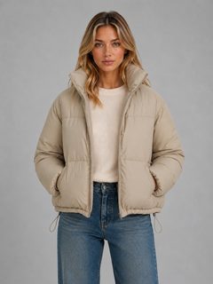 Women’s Cropped Puffer Jacket with Drawcord Hem