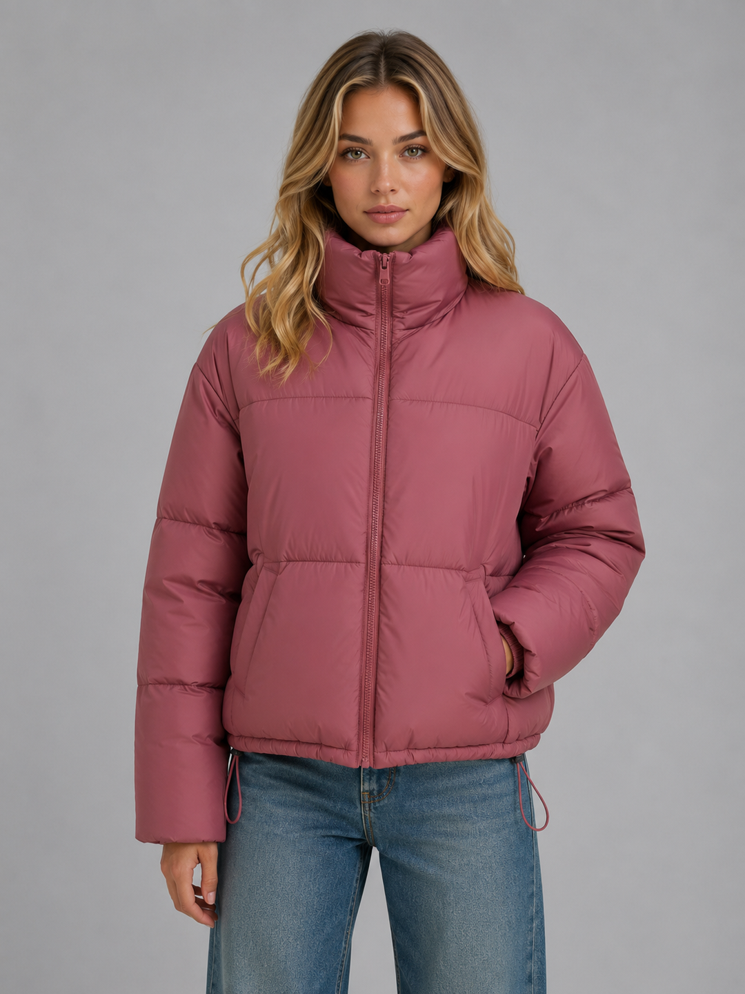 Women’s Cropped Puffer Jacket with Drawcord Hem