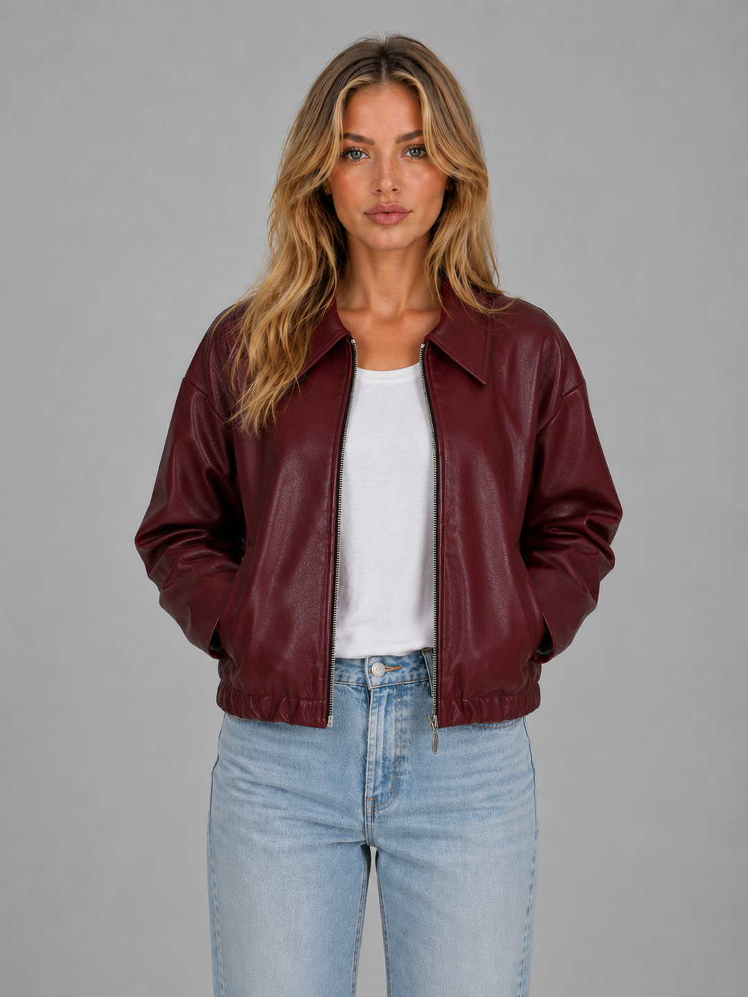 Women's Cropped Zip Jacket with Pointed Collar Fit
