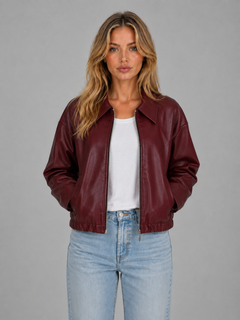 Women's Cropped Zip Jacket with Pointed Collar Fit