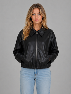 Women's Cropped Zip Jacket with Pointed Collar Fit