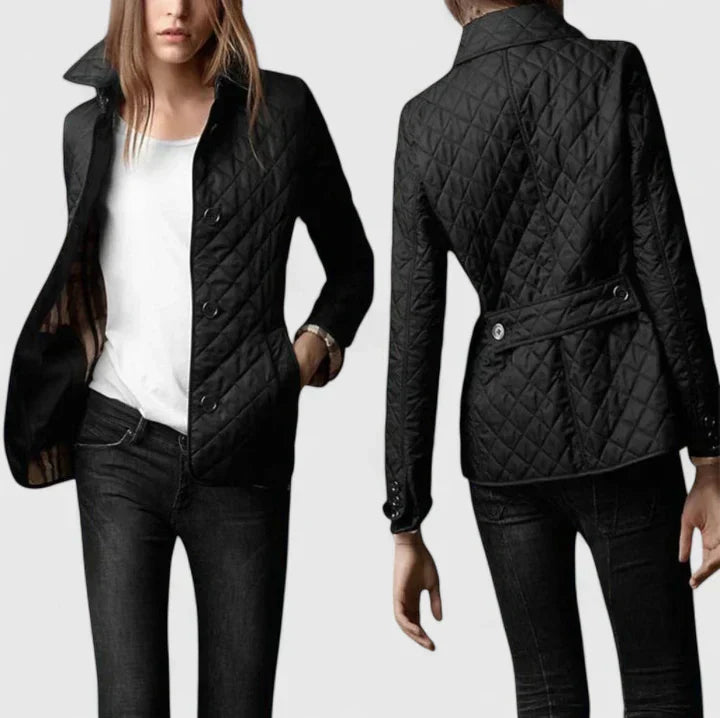 Women's Diamond Quilted Jacket - Button Down Closure