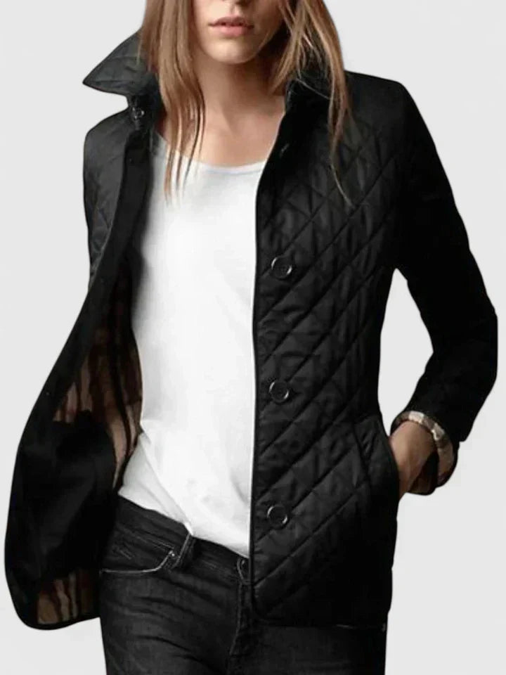 Women's Diamond Quilted Jacket - Button Down Closure