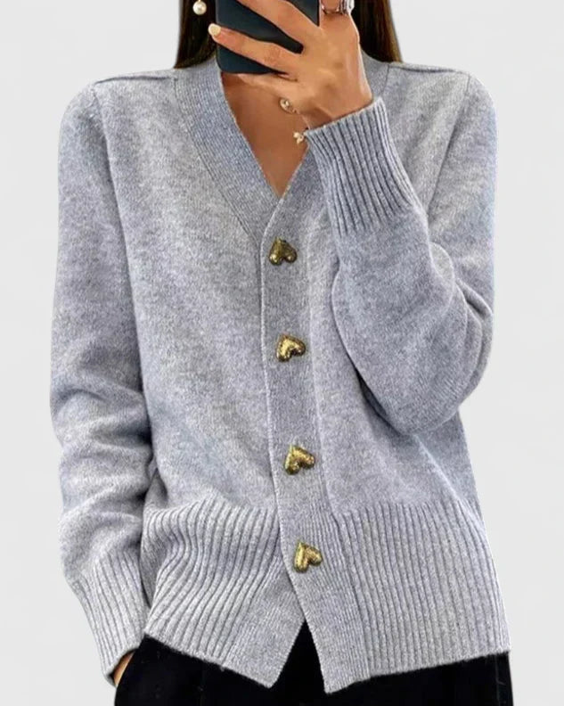 Women’s Elegant Cardigan with Heart Button Accents