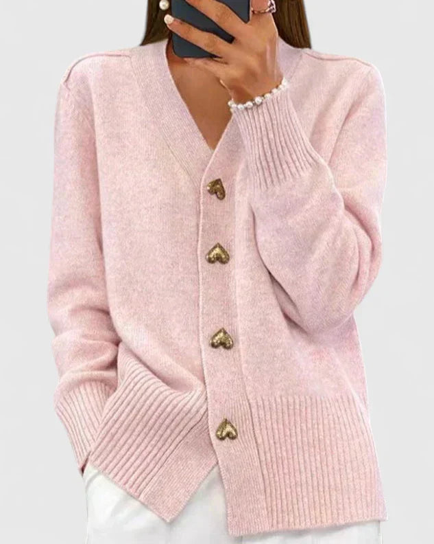 Women’s Elegant Cardigan with Heart Button Accents