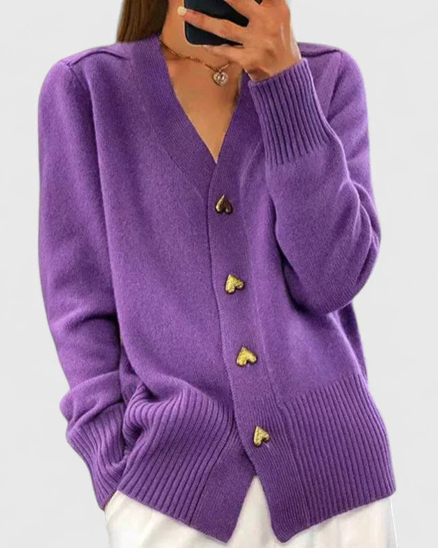 Women’s Elegant Cardigan with Heart Button Accents