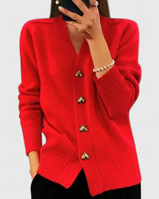 Women’s Elegant Cardigan with Heart Button Accents