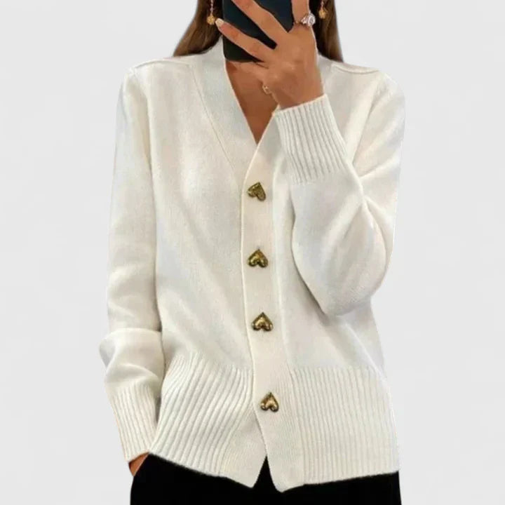 Women’s Elegant Cardigan with Heart Button Accents