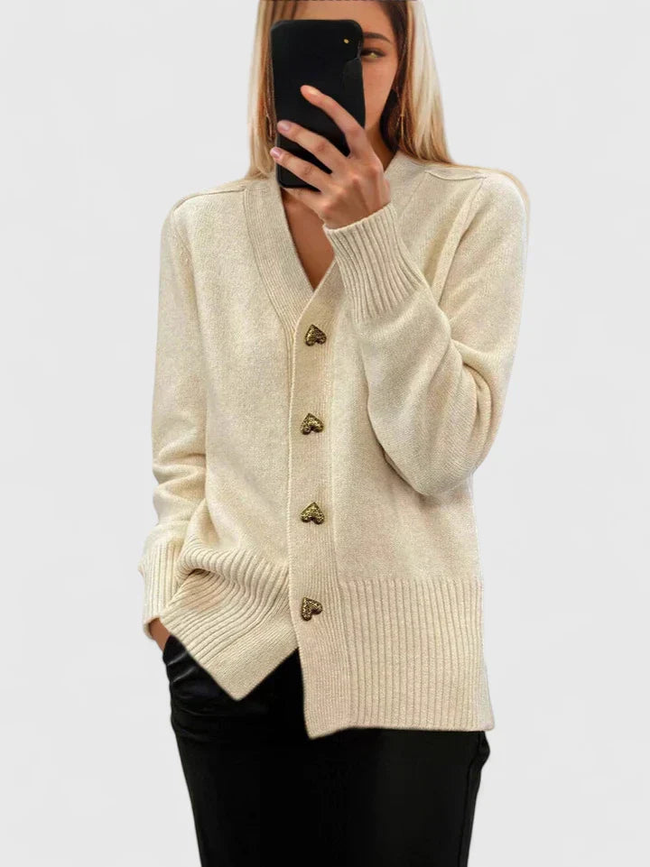 Women’s Elegant Cardigan with Heart Button Accents