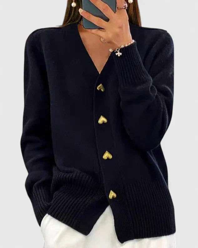 Women’s Elegant Cardigan with Heart Button Accents