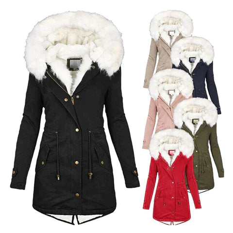 Women’s Elegant Coat with Plush Hood