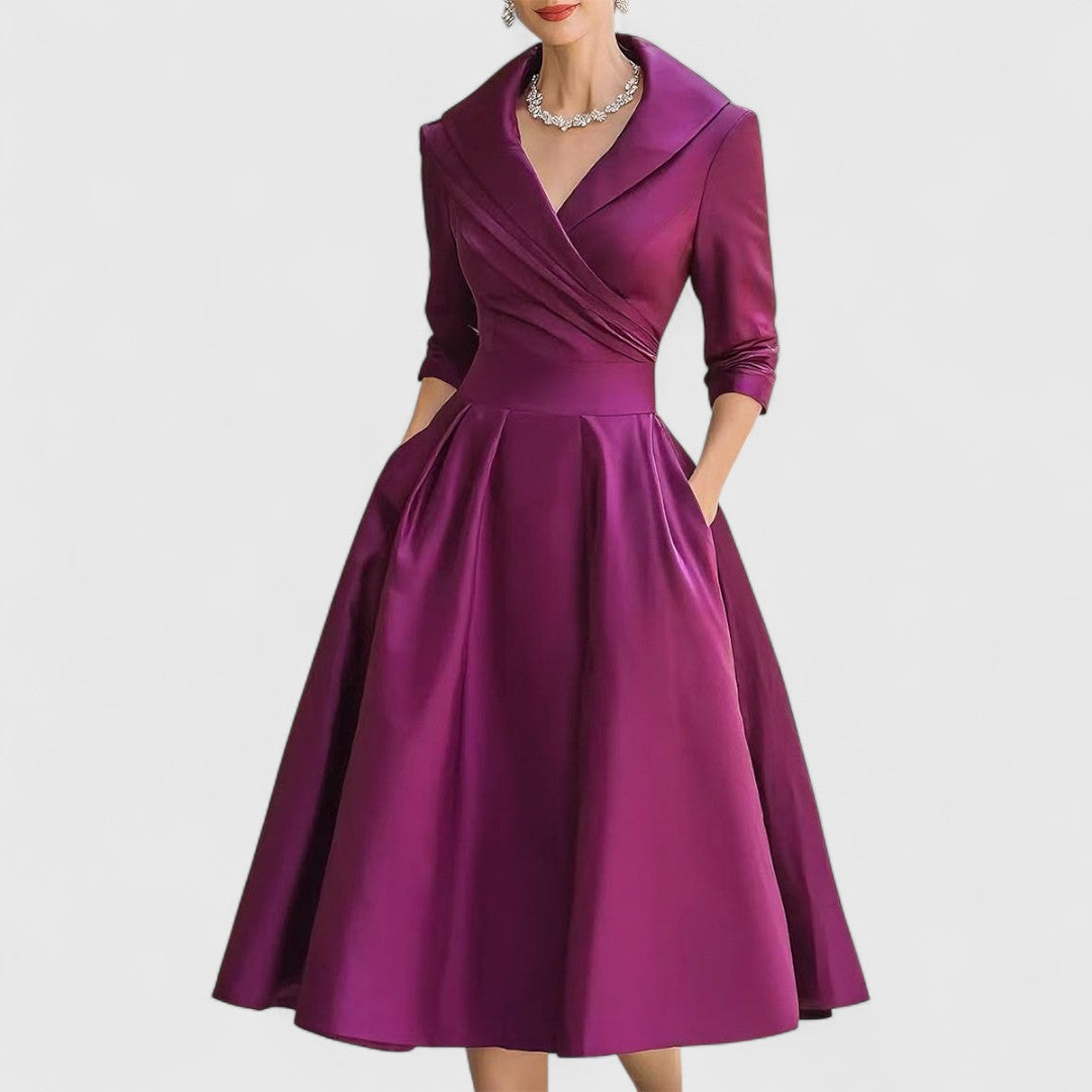 Women’s Elegant Midi Dress - V-Neck