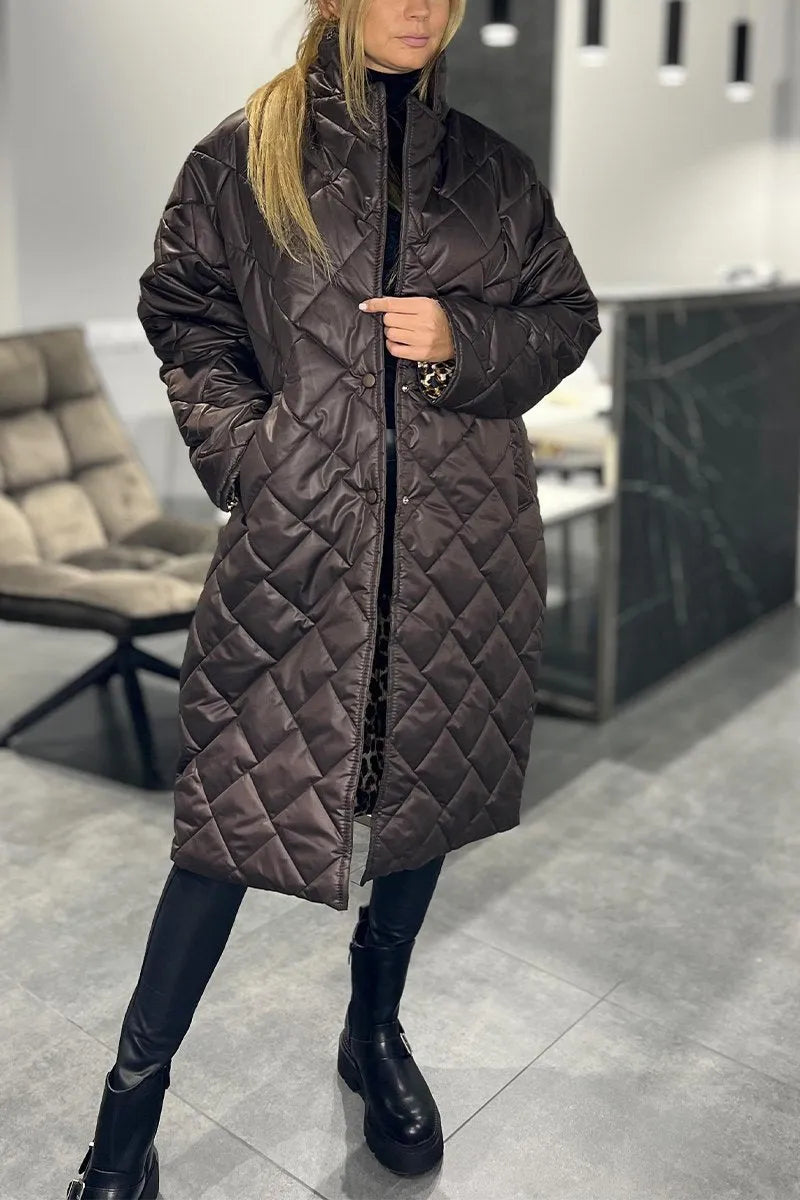Women’s Elegant Quilted Coat with Leopard Interior