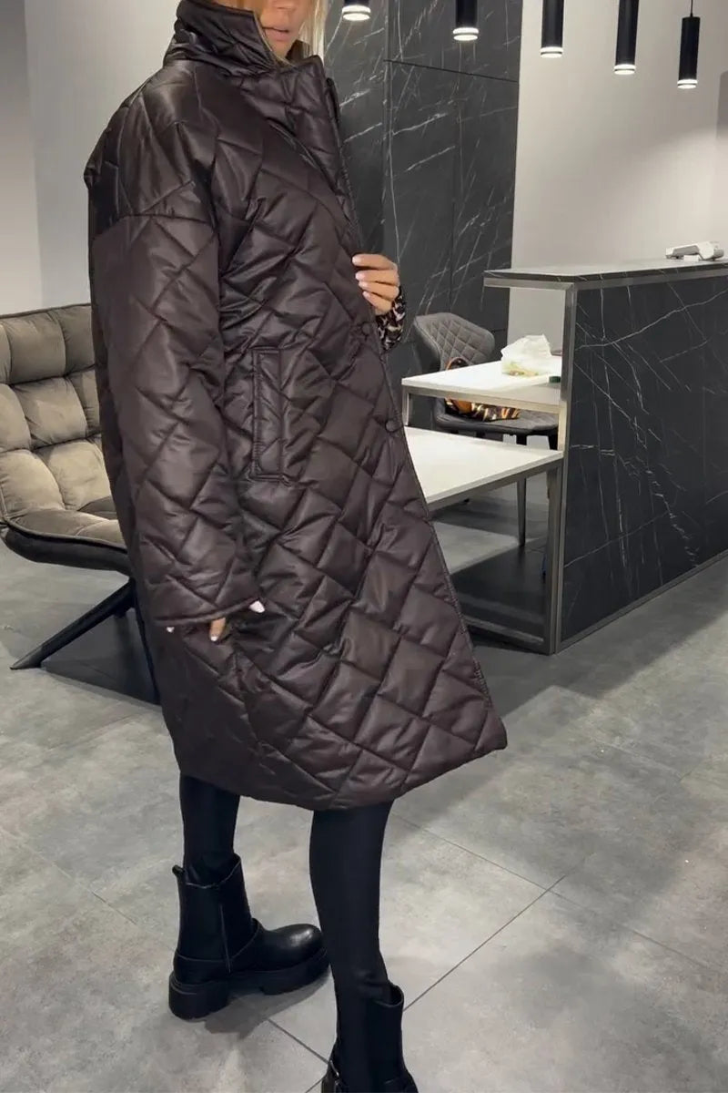 Women’s Elegant Quilted Coat with Leopard Interior