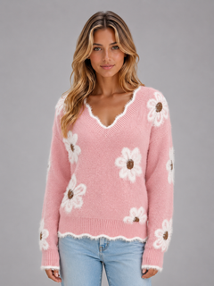 Women's Floral Jumper with V Neck Detail