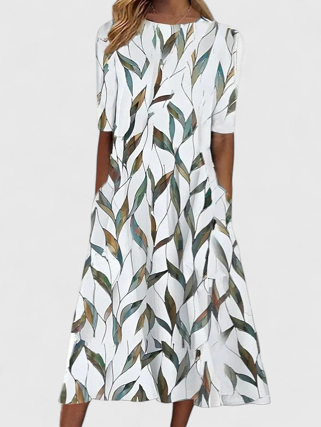 Women’s Floral Midi Dress - Round Neckline