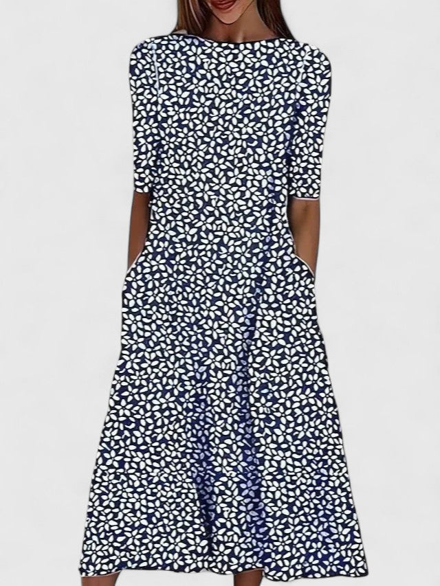 Women’s Floral Midi Dress - Round Neckline