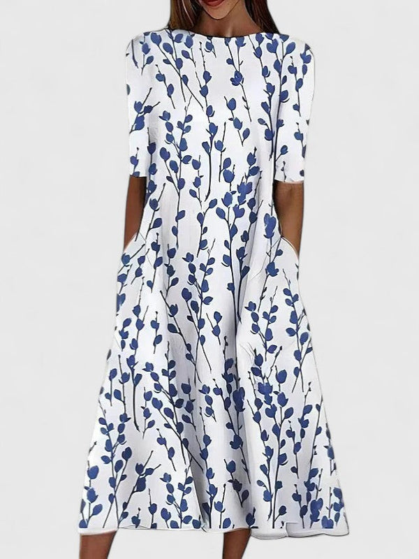 Women’s Floral Midi Dress - Round Neckline