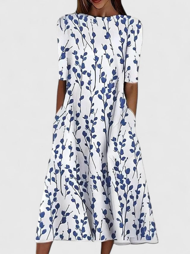 Women’s Floral Midi Dress - Round Neckline