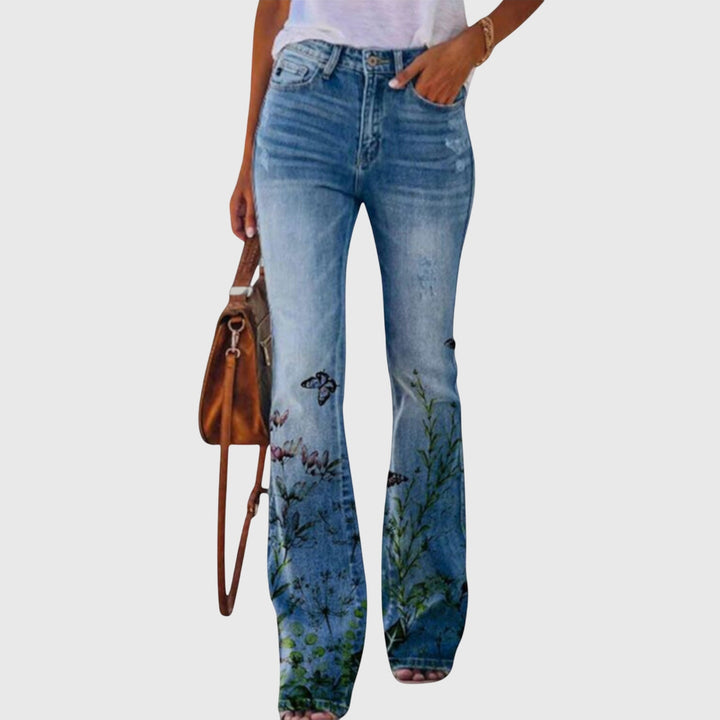 Women’s Floral Print Pants - High Waist and Button Details