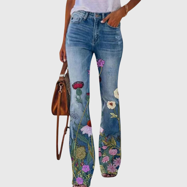 Women’s Floral Print Pants - High Waist and Button Details