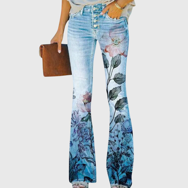 Women’s Floral Print Pants - High Waist and Button Details