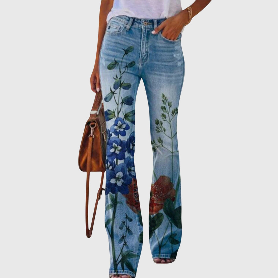 Women’s Floral Print Pants - High Waist and Button Details