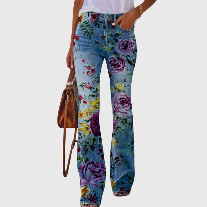Women’s Floral Print Pants - High Waist and Button Details