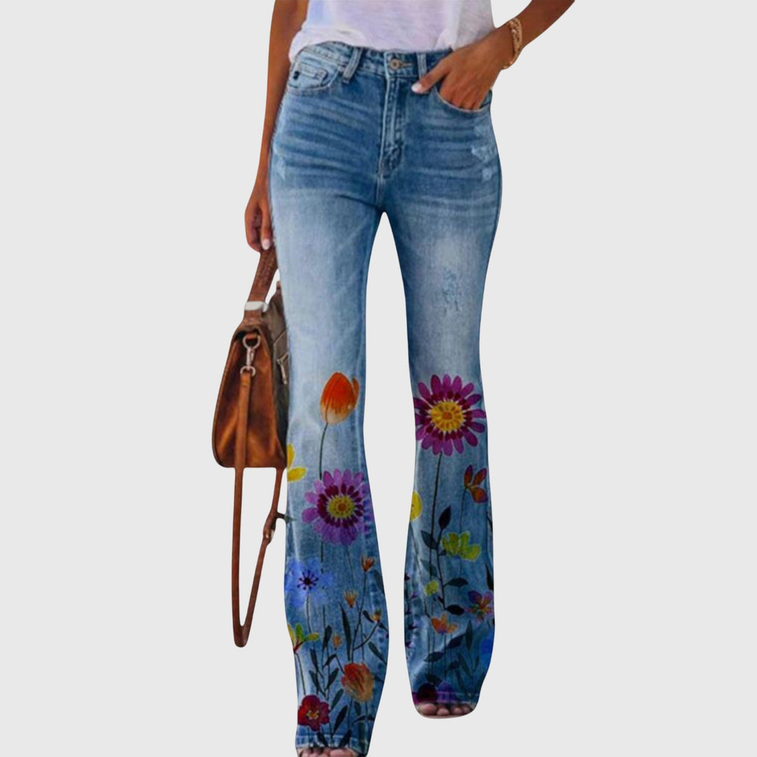 Women’s Floral Print Pants - High Waist and Button Details