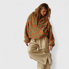 Cosette | Half Zip Sweater with Floral Print