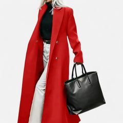 Elise | Long Wool Coat with Notch Lapel