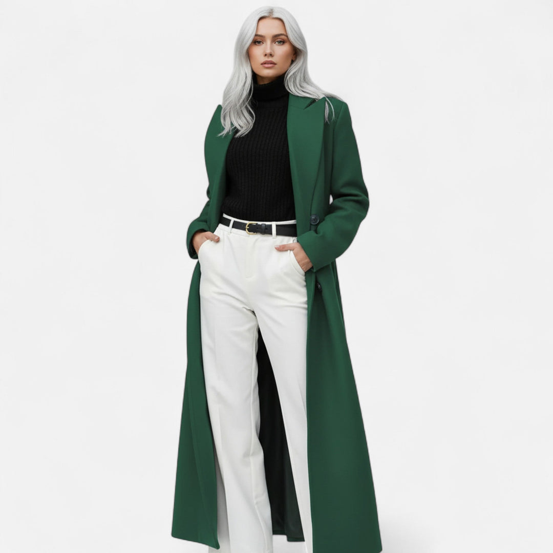 Elise | Long Wool Coat with Notch Lapel