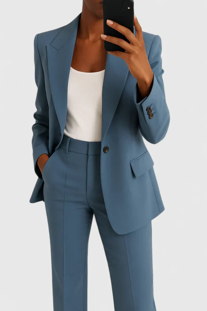 Women's Formal Office Suit Set - Blazer & High-Waist Trouser Pants