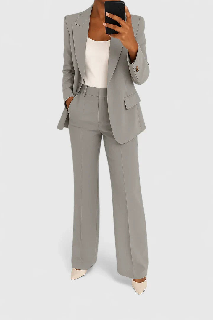 Women's Formal Office Suit Set - Blazer & High-Waist Trouser Pants
