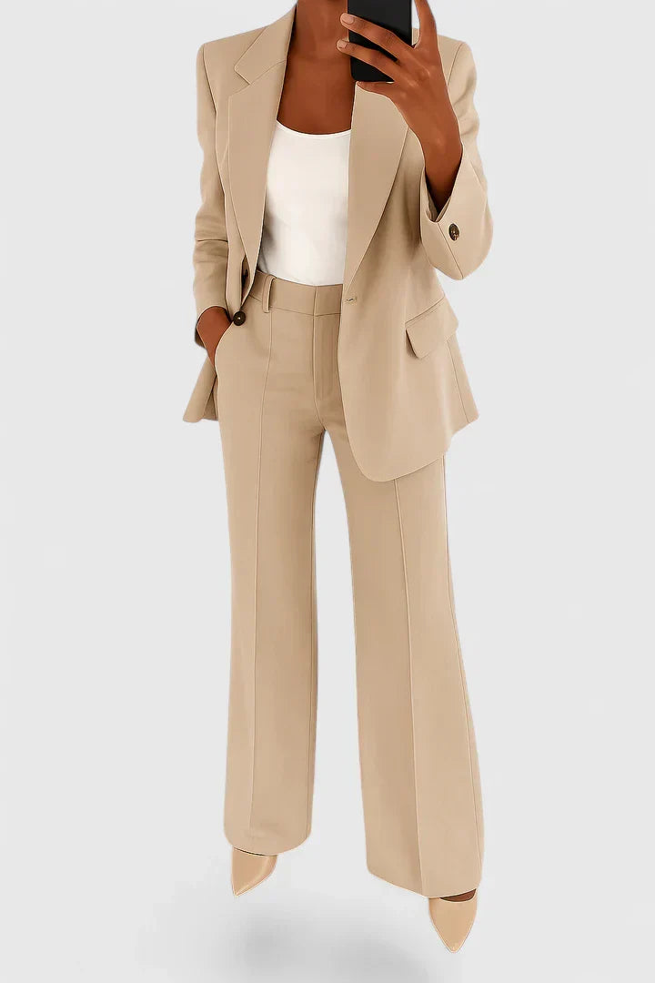 Women's Formal Office Suit Set - Blazer & High-Waist Trouser Pants