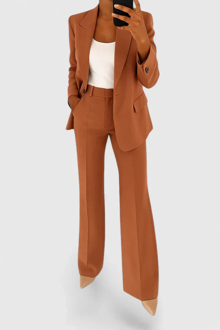 Women's Formal Office Suit Set - Blazer & High-Waist Trouser Pants
