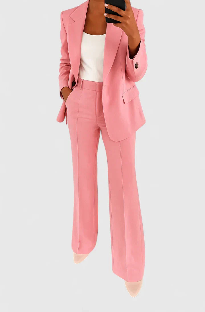 Women's Formal Office Suit Set - Blazer & High-Waist Trouser Pants