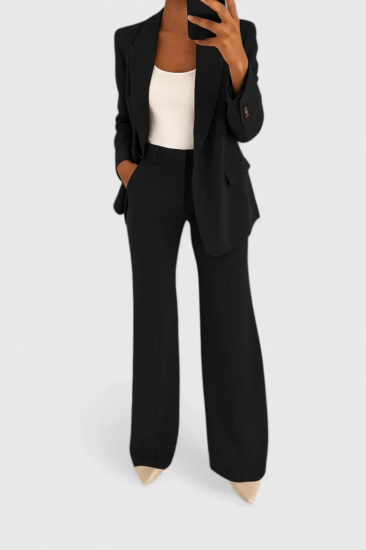 Women's Formal Office Suit Set - Blazer & High-Waist Trouser Pants