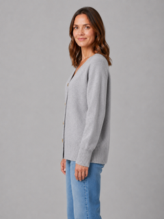 Women's Grey Knit Cardigan with Heart Buttons