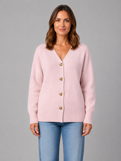 Women's Grey Knit Cardigan with Heart Buttons