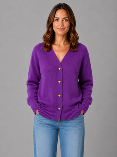 Women's Grey Knit Cardigan with Heart Buttons