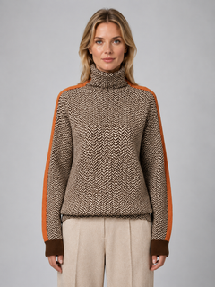 Women's Herringbone Turtleneck Jumper – Soft Knit High Neck Sweater