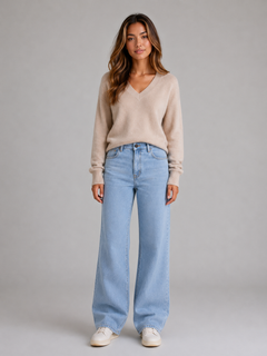 Women's High Waist Wide Leg Jeans with Belt Loop
