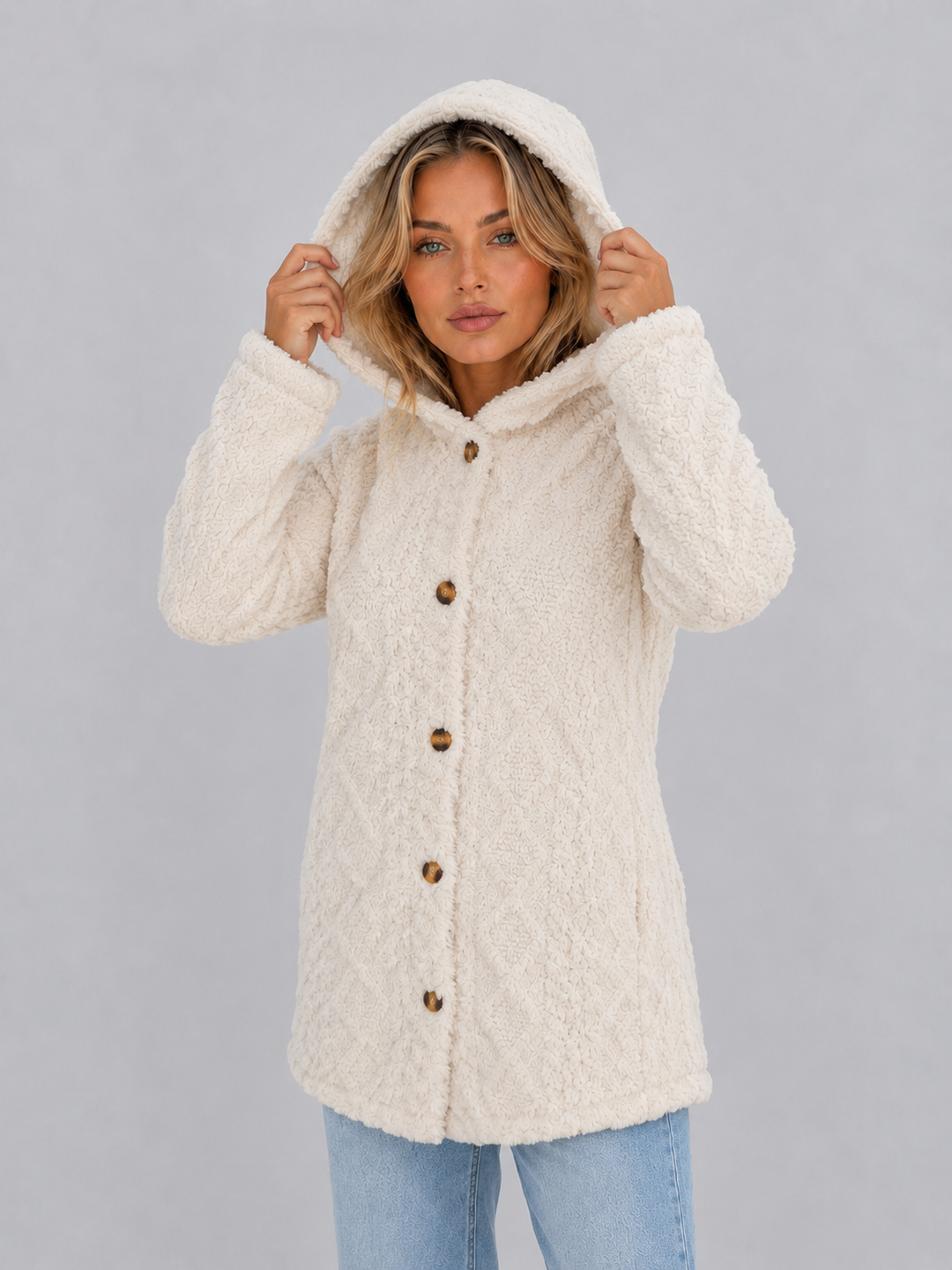 Women's Hooded Cardigan with Button Front Closure