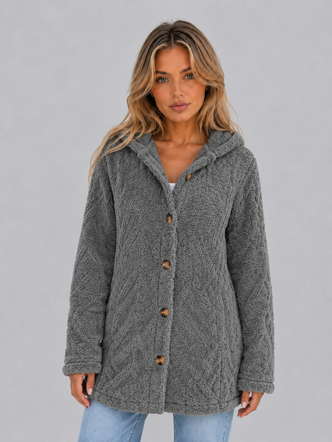 Women's Hooded Cardigan with Button Front Closure