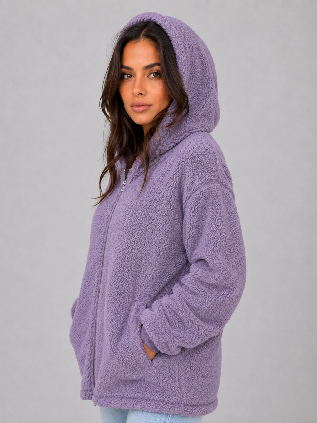 Women's Hooded Cardigan with Longline Zip Fit