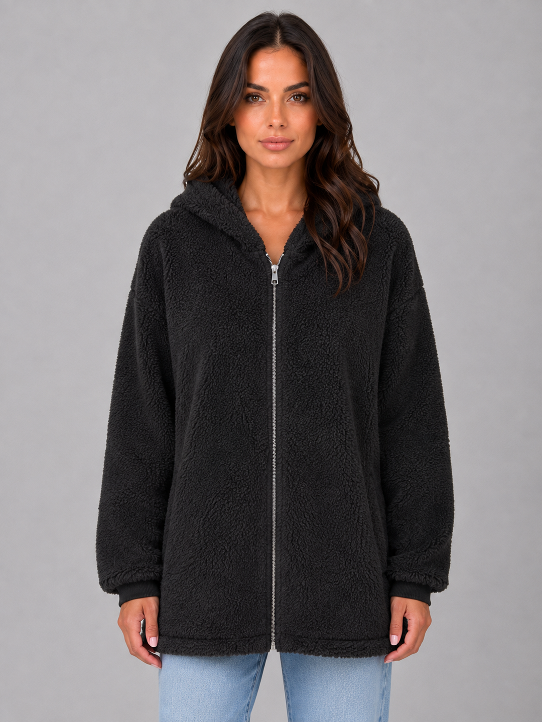 Women's Hooded Cardigan with Longline Zip Fit