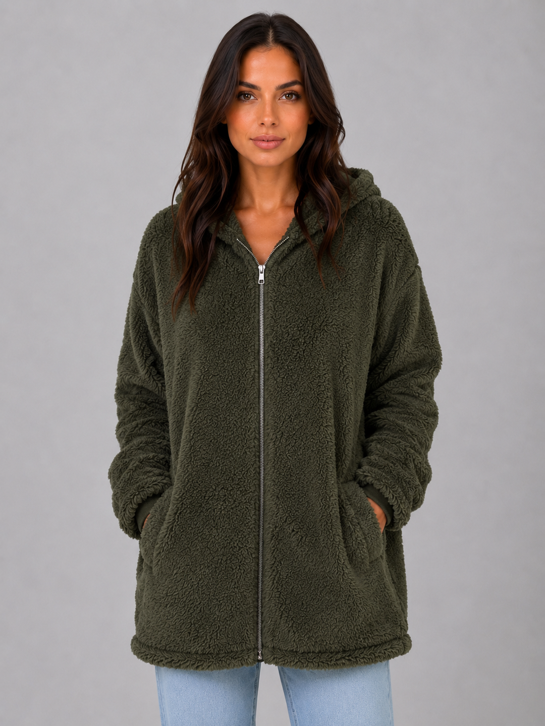 Women's Hooded Cardigan with Longline Zip Fit