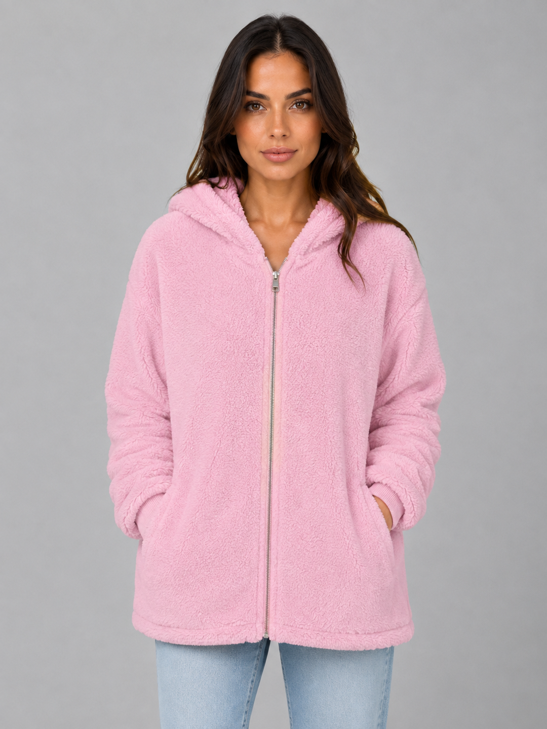 Women's Hooded Cardigan with Longline Zip Fit