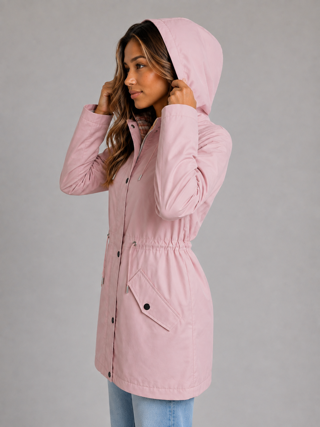 Women's Hooded Parka Jacket with Drawstring Waist